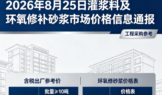 沁源2026年8月25日灌浆料及环氧修补砂浆市场价格信息通报